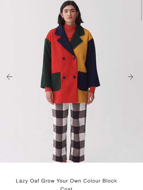 Lazy Oaf Jackets & Blazers - Lazy Oaf Colour Block Double-Breasted Coat in Red, Yellow, Navy, Green